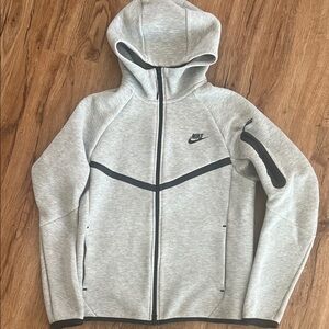 Nike Tech Light Gray Hooded Full-Zip Jacket with Black Accents